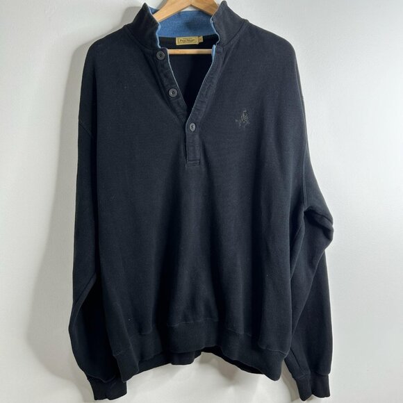 Paul Stuart Sweater Mens L Black Mock Neck Button Placket Made in Japan Luxury - Picture 1 of 9